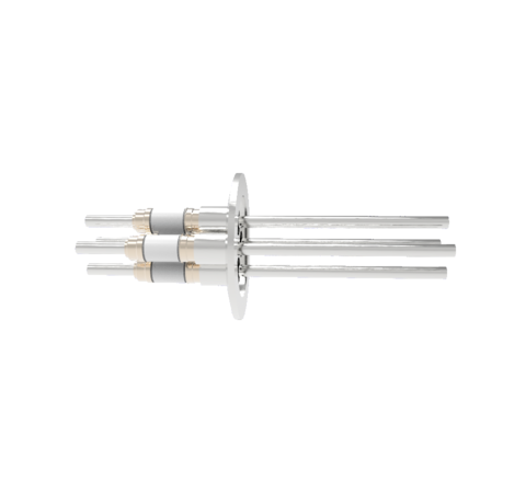 12kV Nickel Tube Feedthrough, 0.250 Inch Conductor Diameter, 4 Pin on ISO KF50 Quick Flange