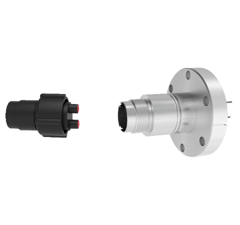 2 Pin, 12kV, 13 Amp Feedthrough, .062 Inch Diameter Molybdenum Conductors, CF2.75, With Plug