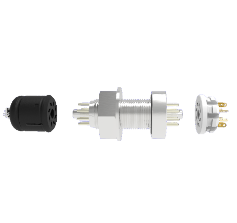 Octal, 8 Pin Baseplate Feedthrough, 350V, 5 Amp, Alumel Conductors in a 1 inch Bolt With Plugs