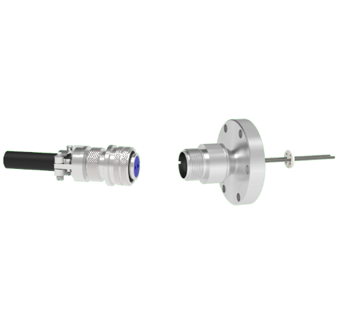 2 Pin 5015 Style Circular Connector, 700V, 23 Amp, Molybdenum Conductor in a CF2.75 Flange With Plug