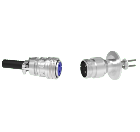 2 Pin 5015 Style Circular Connector, 700V, 46 Amp, Molybdenum Conductors in a KF40 Flange With Plug