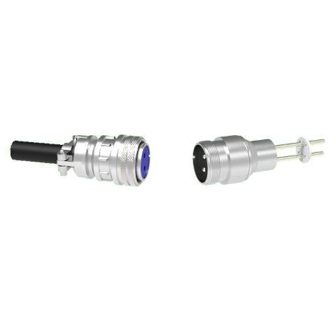 2 Pin 5015 Style Circular Connector, 700V, 25 Amp, Nickel Conductors in Weld adapter With Plug