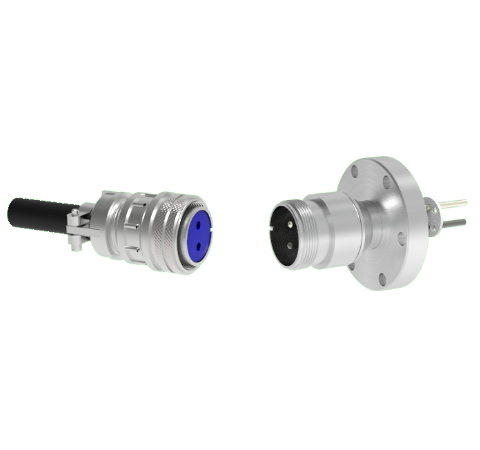 2 Pin 5015 Style Circular Connector, 700V, 46 Amp, Molybdenum Conductor in a CF2.75 Flange With Plug