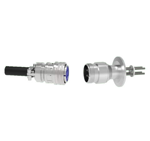 4 Pin 5015 Style Circular Connector, 700V, 46 Amp, Molybdenum Conductors in a KF40 Flange With Plug