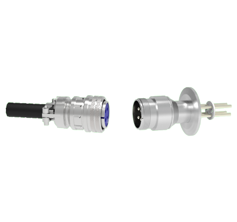 4 Pin 5015 Style Circular Connector, 700V, 25 Amp, Nickel Conductors in a KF40 ISO Flange With Plug