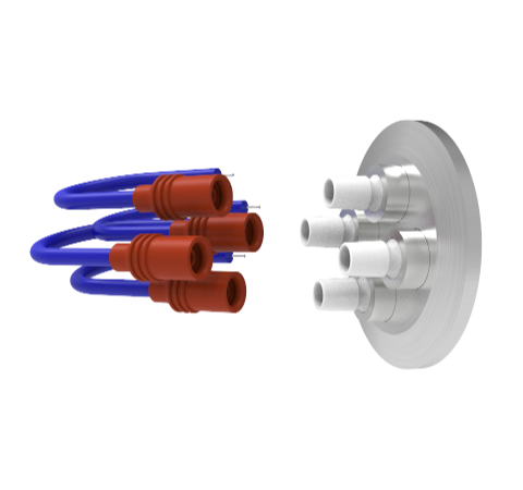 4 Pin 15kV 7.5 Amp 0.038 Gold Plated Molybdenum Conductor in a KF40 With Plug