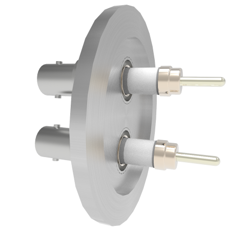 SHV Grounded Shield Exposed 5kV 10 Amp 0.094 Nickel Conductor 2 each in a KF40 Flange Without Plug