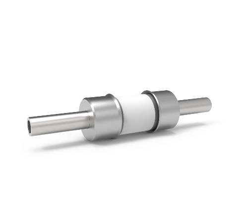 Plasma Break, Helical Ceramic Isolator with Customizable End Fittings, Helix Length 2.33 Inches, Tube ID 0.85 Inches, Kovar Tube